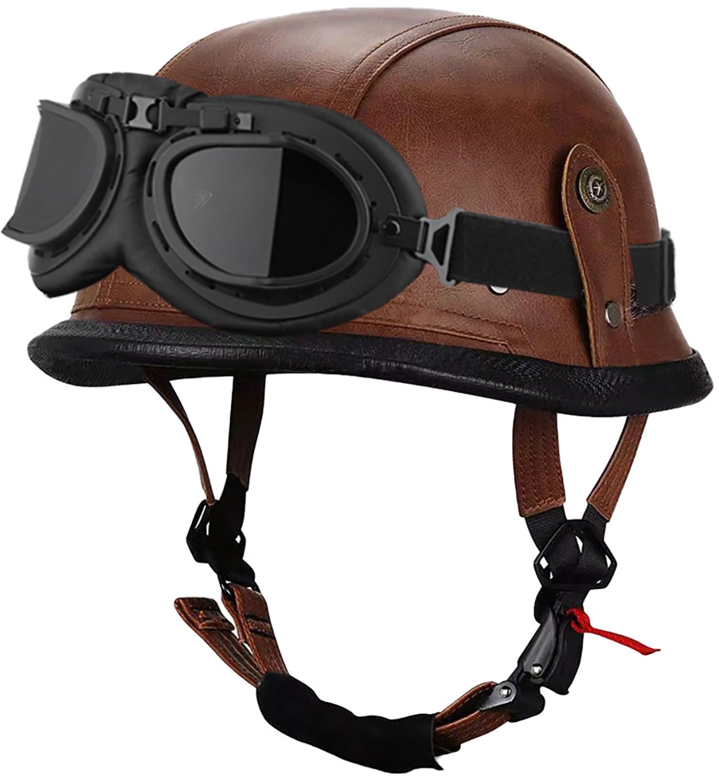 Amazon.co.jp: レザーオートバイハーフシェルヘルメットレトロ
